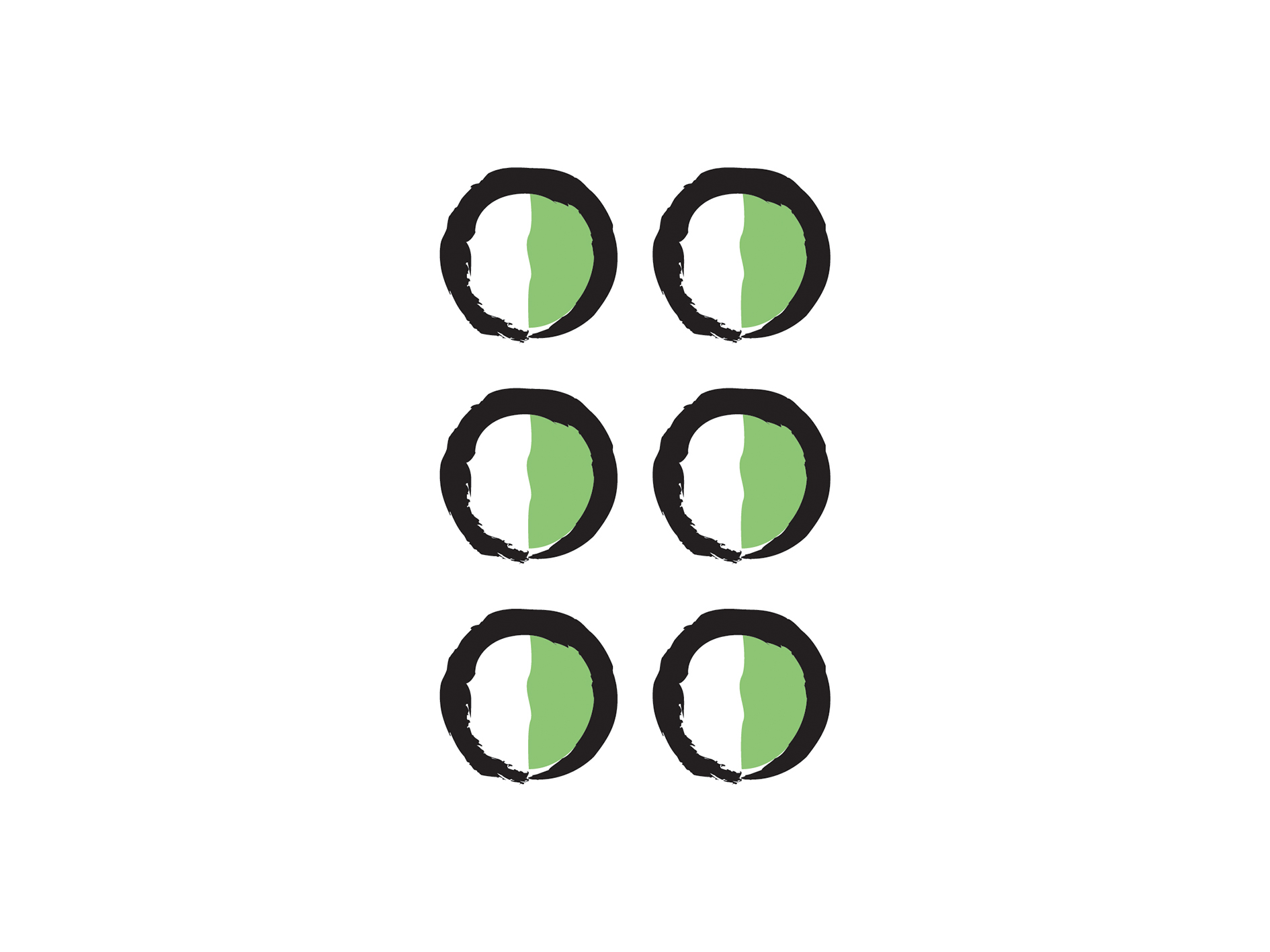 L’icône braille. Une illustration de six points représentant une cellule braille.