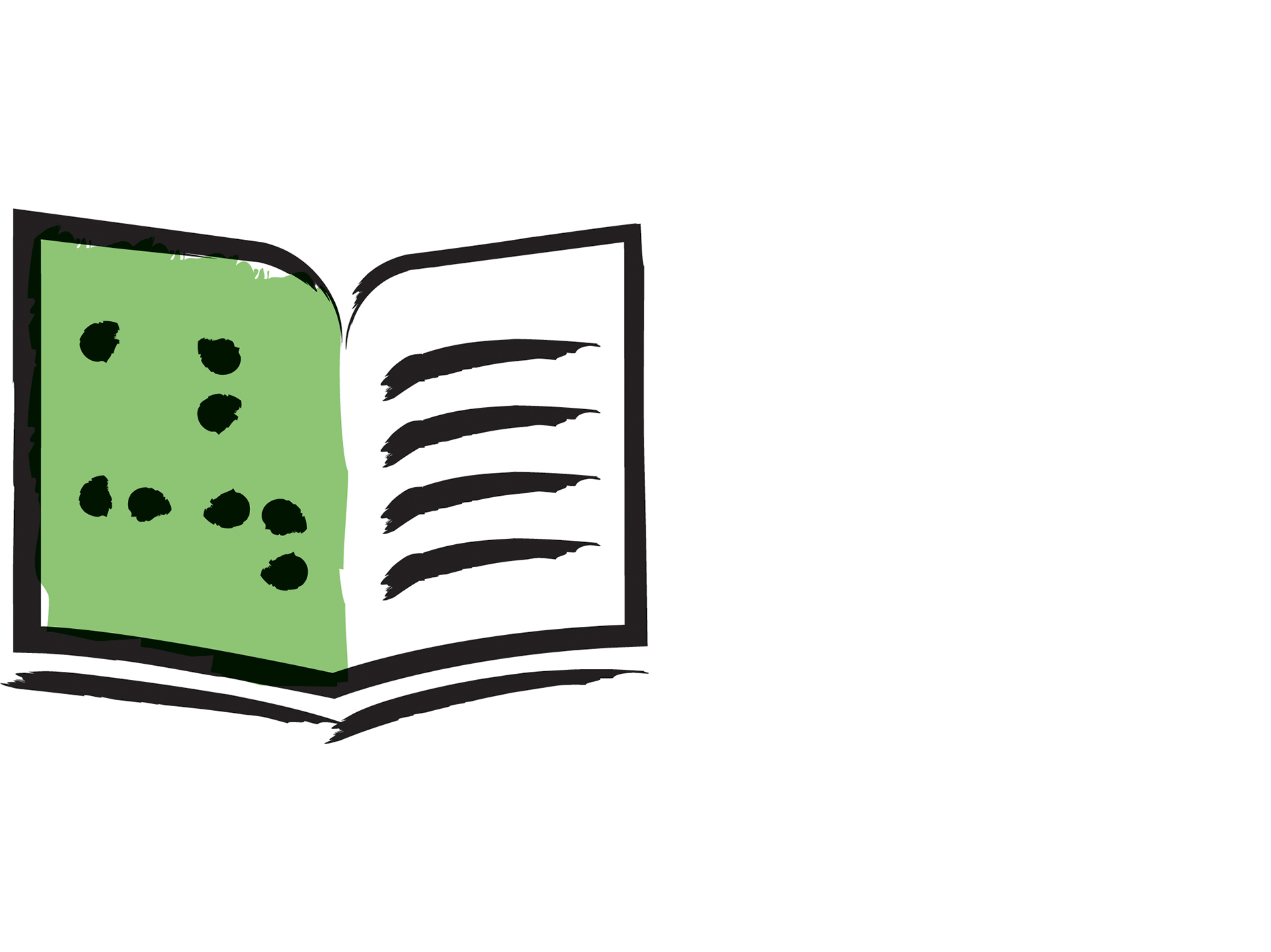 An icon of a book with braille and writing in it.