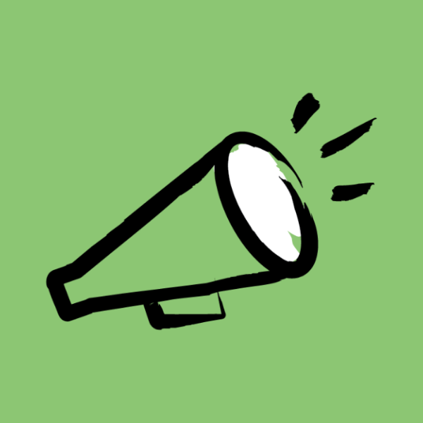 An illustration of a megaphone against a green bacgkround 